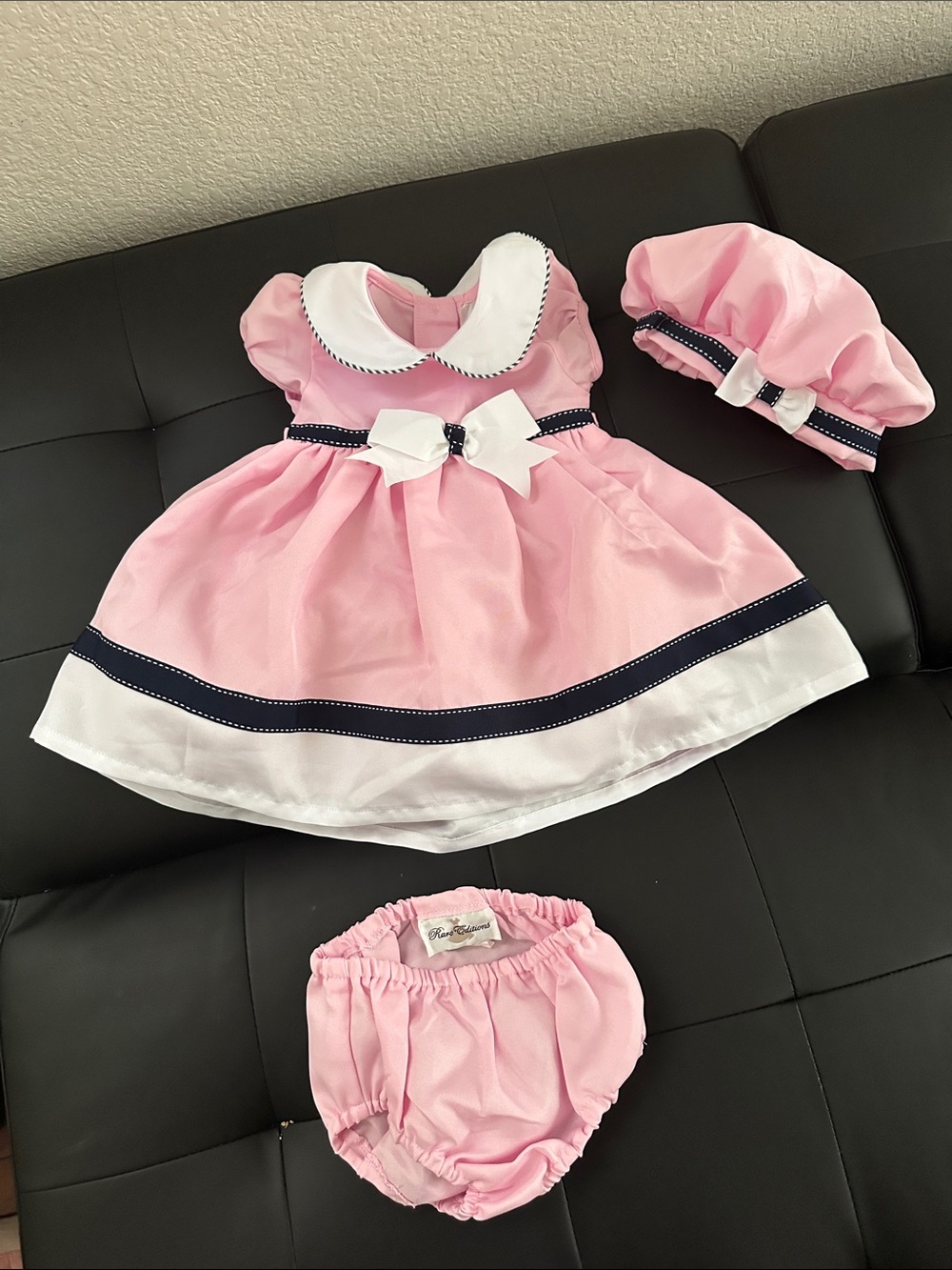 Rare Editions Pink Dress with White Collar and Navy Trim